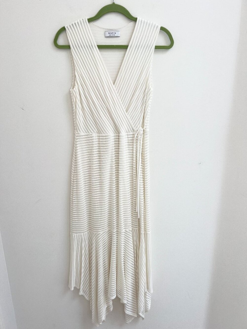 Bailey/44 White Shadow Stripe Faux Wrap Handkerchief Hem Maxi Dress M